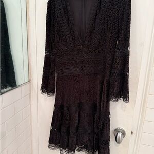Aqua Black Lace Long Sleeve Dress